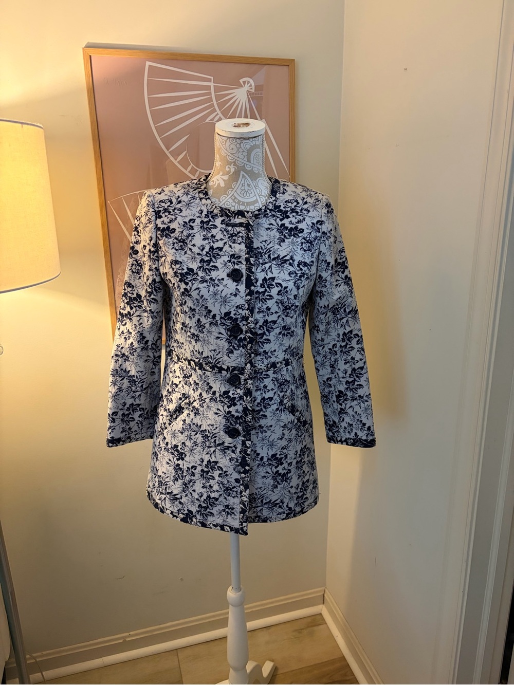 Women's Navy Floral Longline Jacket Karl LAGERFELD Paris